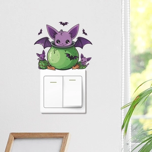Adesivo da Parete Pipistrello nel Calderone di Halloween Sticker Interruttore in PVC Removibile per Decorazione Soggiorno Camera