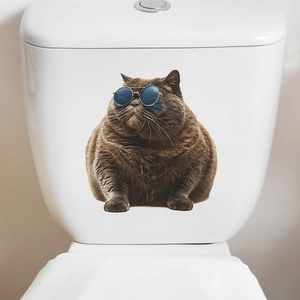 Funny fat cat with blue sunglasses bathroom wall sticker for home decoration