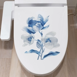 Romantic blue flower wall decal stickers for bathroom and toilet lid home decoration