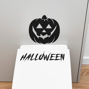 Halloween Kürbisgesicht Aufkleber mit gruseligem Lächeln und Deko-Text für Heimdekoration