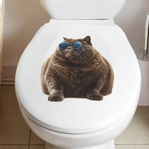 Funny fat cat with sunglasses waterproof PVC wall sticker for toilet seat decoration