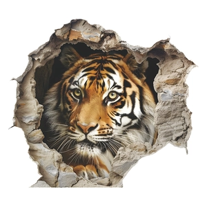 Sticker mural tigre 3D effet trou dans le mur pour chambre enfant et décoration
