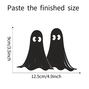 Size diagram of two black ghost wall stickers for Halloween home and switch decor