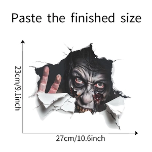 Dimensioni dettagliate dell'adesivo murale zombie 3D Halloween, 27cm per 23cm
