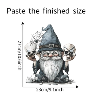 Detail view of Halloween gnome skeleton wall sticker with 23x27cm size dimensions