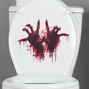 Halloween Bloody Hand Toilet Stickers PVC Horror Spooky Removable Waterproof Bathroom Wall Decals Party Home Decoration