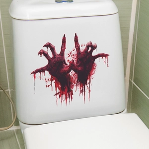 Halloween blood handprint bathroom toilet sticker with realistic gory splatters and claws