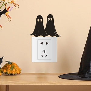 Halloween ghost wall stickers for light switches on beige wall with holiday decor