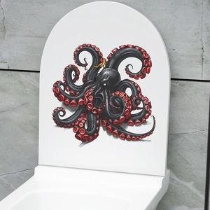 3D Octopus Toilet Sticker Halloween Removable Waterproof PVC Wall Decal For Bathroom Decor Self Adhesive Octopus Sticker