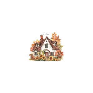 Detail of watercolor sunflower house wall sticker showing fine hand-painted textures