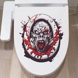 Detaillierter Zombie-Kopf-Toilettenaufkleber mit realistischen roten Blutspritzern