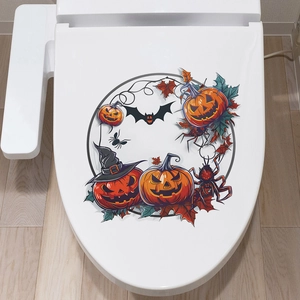 Halloween pumpkin and bat toilet lid decal sticker for home bathroom decoration