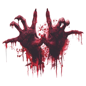 Creepy Halloween stickers featuring bloody monster hands with sharp nails on white background