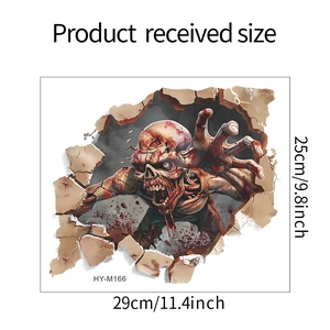 3D Halloween zombie wall sticker detail showing product dimensions of 25cm by 29cm