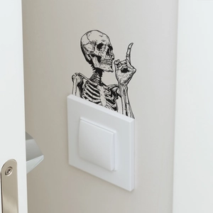 Creative skeleton wall sticker for light switches in minimalist black monochrome sketch style