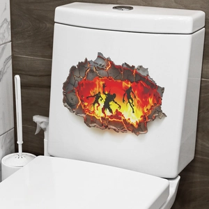 3D Halloween werewolf toilet sticker with fire and zombie silhouette wall decal
