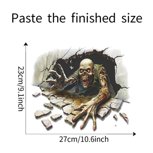 Detail showing 3D zombie wall sticker dimensions 23x27cm for Halloween decor
