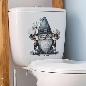 Halloween gnome wall sticker with skulls and wizard hat for bathroom toilet decoration