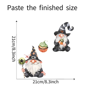 Halloween gnome and spider cupcake wall sticker showing finished layout dimensions of 21cm