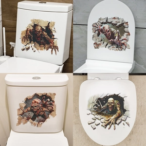 3D Zombie Toilet Sticker Waterproof PVC Horror Thriller Broken Wall Zombie Pattern Decal For Halloween Bathroom Home Decoration