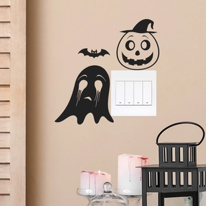 Halloween wall sticker set with spooky ghost and pumpkin head around switch panel decoration
