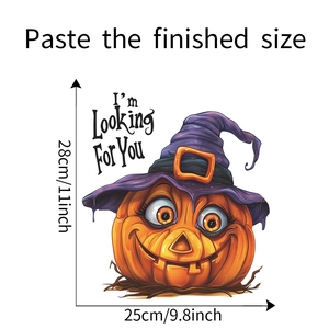 Finished size display of Halloween pumpkin wall sticker with purple witch hat