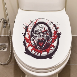 Gruseliger Zombie Skelett Toilettendeckel Aufkleber mit realistischen Blutspritzern