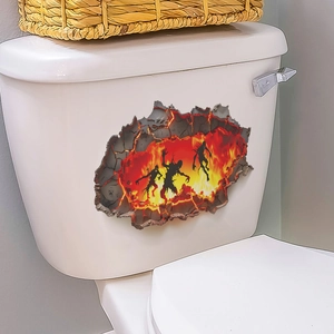 3D Halloween wall sticker featuring zombie silhouettes in orange hellfire on broken wall