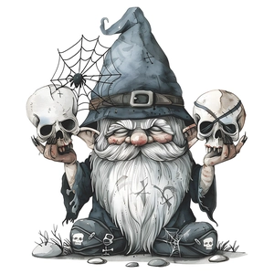 Wizard gnome wall sticker with spider web hat and skulls for Halloween home decor