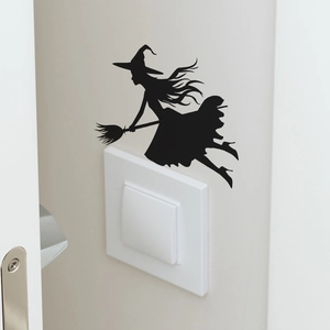 Halloween Witch Riding Broomstick Wall Sticker Black Silhouette PVC Switch Decal For Home Party Bedroom Decoration