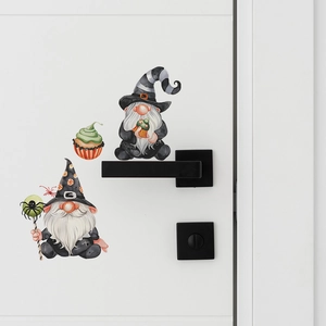 Halloween wall stickers featuring cute gnomes and a spider on a clean white door