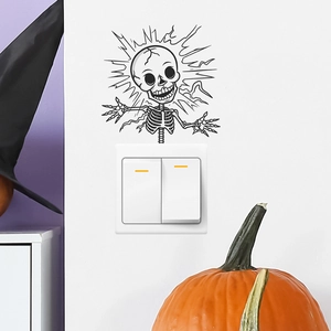 Funny electrocuted skeleton wall sticker decor for light switch with pumpkin scene