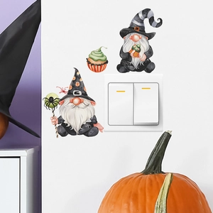Halloween gnome wall stickers featuring wizard hats and pumpkin decor for light switches