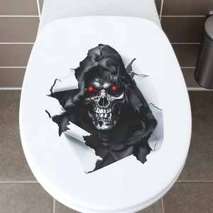 Adesivo per WC 3D Halloween con teschio e mietitore effetto muro rotto decorazione casa