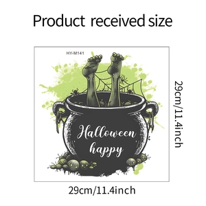 Detail view of Halloween toilet sticker featuring witch cauldron with legs and green smoke