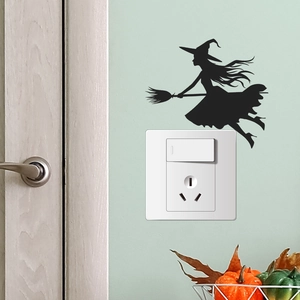 Halloween witch on a broomstick silhouette wall sticker for home and switch decoration