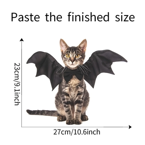 Detailed dimension guide for black pet bat wings and bowtie Halloween costume accessory