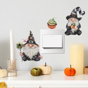 Halloween gnome and spider cupcake wall stickers for light switch festive home decoration