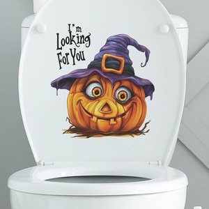Halloween pumpkin witch toilet lid sticker with I'm Looking For You text for home decor