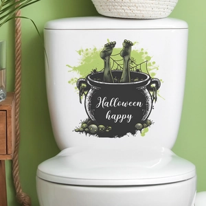 Halloween Scary Witch Cauldron Toilet Sticker PVC Removable Spooky Zombie Feet Spider Web Bathroom Home Wall Decor Decal