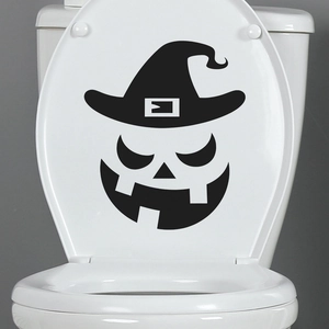 Halloween Witch Hat Pumpkin Face Toilet Sticker PVC Waterproof Removable Jack-O-Lantern Decal For Bathroom Home Decor