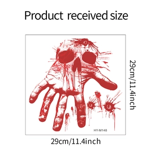 Detailed dimensions for Halloween bloody handprint skull wall sticker, 29x29cm size