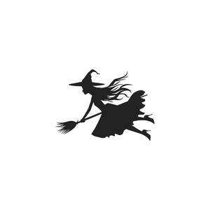 Halloween silhouette wall sticker featuring a witch flying on a broom for home decor