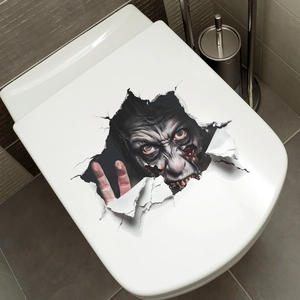 Adesivo 3D Halloween horror zombie per coperchio WC con effetto crepa spaventoso