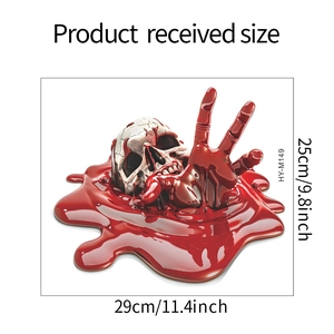 Detail view of 3D bloody skull and hand sticker with 29x25cm size measurements