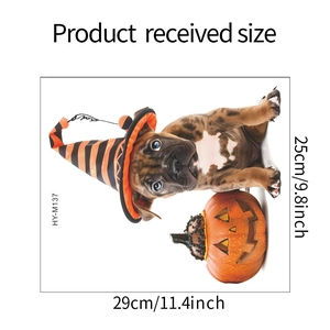 Detail of Halloween puppy and pumpkin wall sticker with dimensions 29cm x 25cm