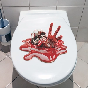 3D Halloween bloody skull and hand toilet sticker decoration with realistic blood spatters