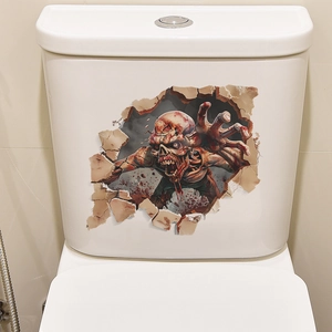 3D realistic zombie wall sticker peeling from restroom toilet for Halloween decor