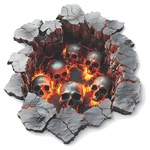 3D Halloween Wandaufkleber mit realistischen Schädeln, Felsen und orangen Flammen
