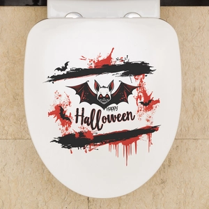 Halloween Spooky Blood Splatter Bat Toilet Sticker Removable PVC Horror Toilet Lid Decal For Bathroom Holiday Home Decoration
